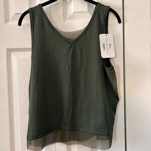 Olive Double V Mesh Tank (L) NWT